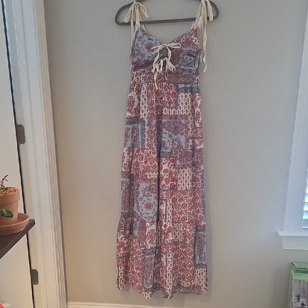 Francesca's Multi-Color Patchwork Maxi Dress - Red & Blue